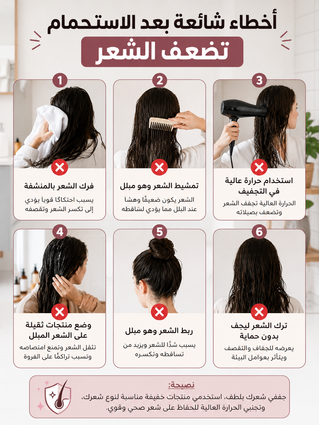 أخطاء شائعة بعد الاستحمام تضعف الشعر