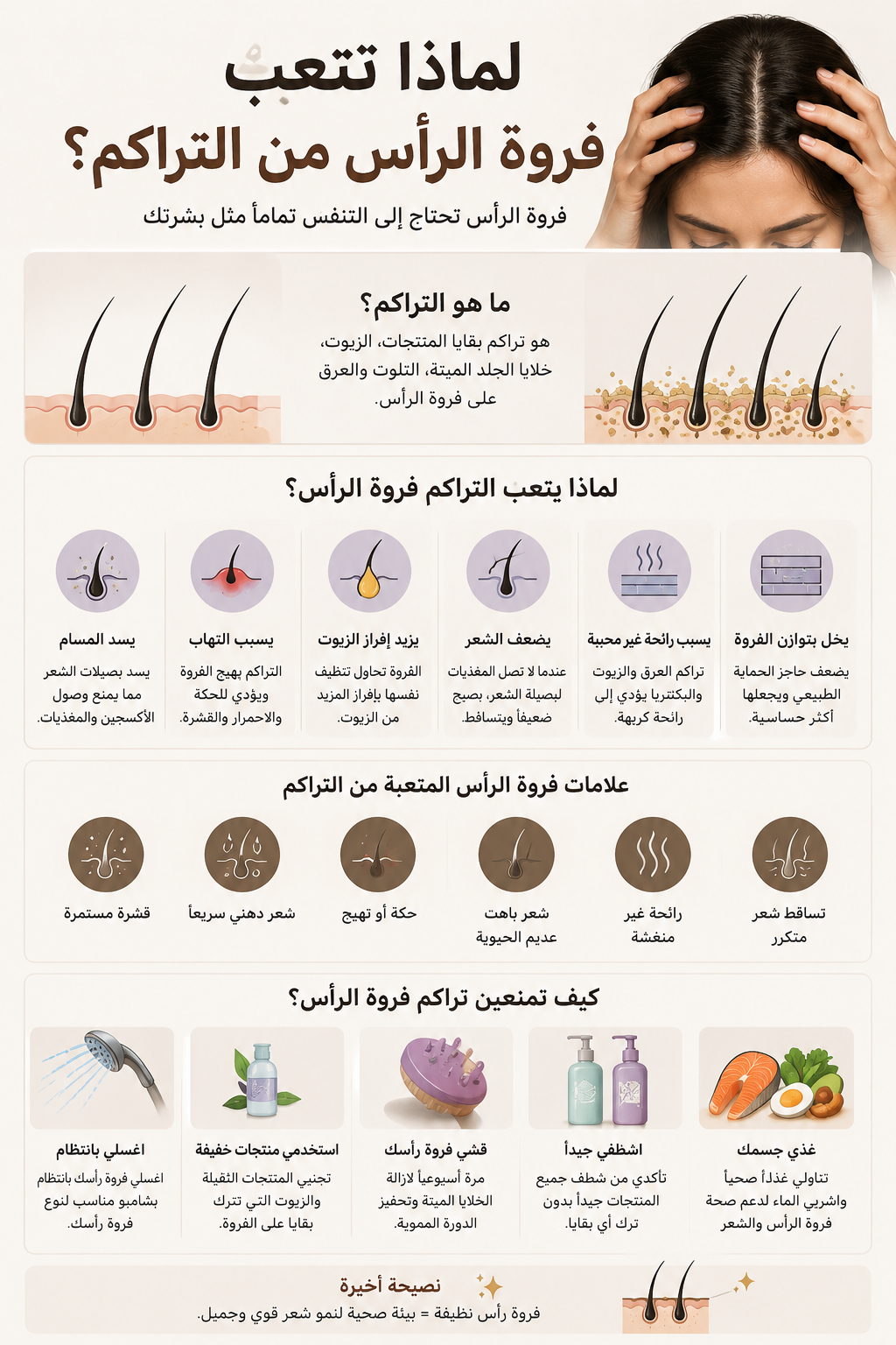 لماذا تتعب فروة الرأس من التراكم