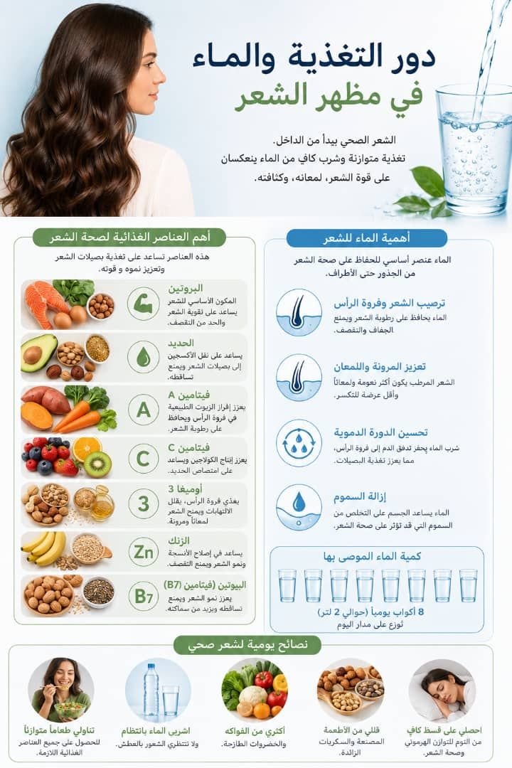 دور التغذية والماء في مظهر الشعر